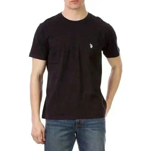 US Polo Assn Men's Black Cotton Jersey w White Logo on Pocket Cre - Picture 1 of 8